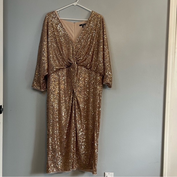TFNC V Neck Sequins Midi Dress Plus Sz 22 Maternity Golden Party Formal Cocktail - Picture 6 of 16